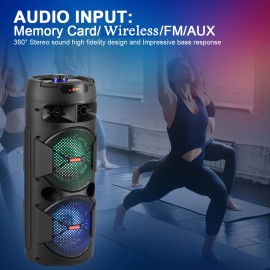 Portable Bluetooth PA Speaker - Dual 8'' Karaoke Speaker System with Microphone, Remote Control & Built-in Rechargeable Battery, MP3/USB/SD, LED Battery Indicator Lights - QS-2821