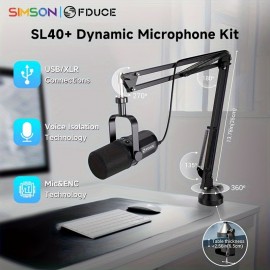 [FDUCE SL40+ Microphone] FDUCE SL40+ Microphone: USB/XLR Dual Connection, Digital/Analog Voice Isolation, Audio Balancing, Silence Function, 96 kHz/24 Bit Support. Plug and Play, Compatible with Computers