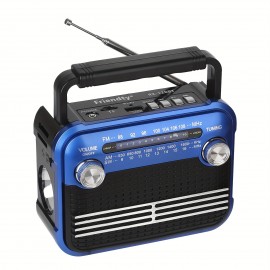 128BT Portable FM Radio, Full Bandwidth Sound, Large Knob Easy Operation, FM/AM/SW1-6/USB/TF/BT Playback, Battery Powered - Multi-Band Home Handheld Flashlight Radio for Indoor and Outdoor Use