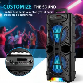 Dual 8'' Large Wireless Speaker, 6800 Peak Powerful Loud Sound, Stereo Sound, Portable Outdoor Speaker Wireless, Long Playtime, USB/TF/BT/AUX/FM/TWS, Cool Lights for Party, Camping, Beach, Backyard, Home, Work, Outdoor Speaker System, Home Audio