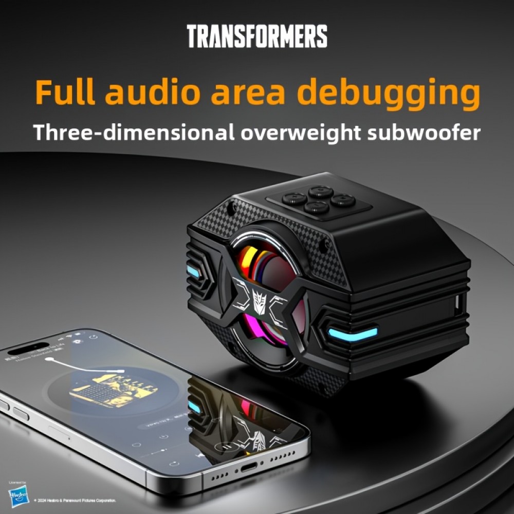 Transformers portable Bluetooth speaker, wireless portable Bluetooth speaker, desktop speaker supports Bluetooth/TF/AUX mode, full bass, high-fidelity sound quality, 360° surround sound, TWS pairing, built-in microphone, lanyard design