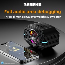 Transformers portable Bluetooth speaker, wireless portable Bluetooth speaker, desktop speaker supports Bluetooth/TF/AUX mode, full bass, high-fidelity sound quality, 360° surround sound, TWS pairing, built-in microphone, lanyard design