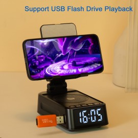 3-in-1 Phone Stand Speaker & Digital Clock with Wireless, Stereo Sound, Built-in Mic, USB-C Charging, RGB-Free Color-Changing - Smart Dock for Smartphones/Tablets, Ideal Gift for Men/Women, Home, Office, Travel & Camping (No Adapter