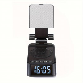 3-in-1 Phone Stand Speaker & Digital Clock with Wireless, Stereo Sound, Built-in Mic, USB-C Charging, RGB-Free Color-Changing - Smart Dock for Smartphones/Tablets, Ideal Gift for Men/Women, Home, Office, Travel & Camping (No Adapter