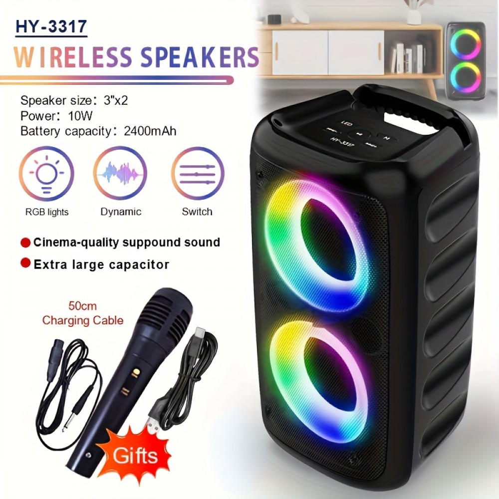 Portable Speaker, Wireless Speaker with Microphone, Large Speaker, Subwoofer, Party Disco Light, TWS, TF, AUX, MIC, Suitable for Party Use, Outdoor Wireless Speaker [Five Holiday Gifts]