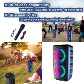 Portable Speaker, Wireless Speaker with Microphone, Large Speaker, Subwoofer, Party Disco Light, TWS, TF, AUX, MIC, Suitable for Party Use, Outdoor Wireless Speaker [Five Holiday Gifts]