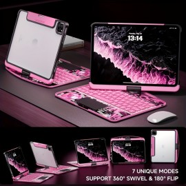 Suitable For IPad 10th Generation Protective Case With Keyboard Lazy Bracket 7-color Backlight Lifting And Rotating Pen Holder Storage Wireless Magic Keyboard Protective Case For 2022 New IPad 10th Generation 10.9 Inch/iPad Air 13 Inch M3/M4 (pink)