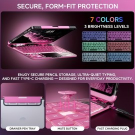 Suitable For IPad 10th Generation Protective Case With Keyboard Lazy Bracket 7-color Backlight Lifting And Rotating Pen Holder Storage Wireless Magic Keyboard Protective Case For 2022 New IPad 10th Generation 10.9 Inch/iPad Air 13 Inch M3/M4 (pink)