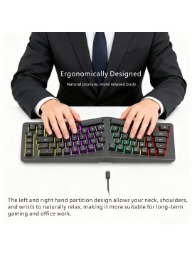 Human Ergonomics Wired 69-Key Compact Keyboard with RGB Backlighting, Transparent Gaming Design, Portable and Comfortable for Home Office Use, USB Powered, Gaming Keyboard, Ergonomic Keyboard, Modern Keyboard