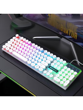 Mechanical Keyboard Wired Illuminated Keyboard Retro Punk Keycaps Gaming E-Sports Office Desktop Computer Peripheral USB Plug and Play Mechanical Feel Mixed Color Backlit, Keyboard for Computer, Gaming Keyboard, Punk Style Keys, Durable Keycaps, E-Sports Gear, Punk Aesthetic, Sturdy Construction, Usbpowered Keyboard, Streamers, Office Workers