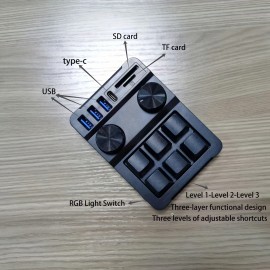 Multi-functional 6-key macro keyboard with USB hub and knob - Boost your productivity!Compatible with IOS and Windows.