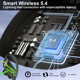 Wireless Earbuds 5.4 Headphones Sports, 75H Stereo Deep Bass Over-Ear with Earhooks, 4 ENC Mic, LED Display for Running Workout Exercise Gym, Exercise Audio Gear, Ergonomic Fit, Premium Audio, Noise Isolation, Music Lovers