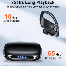 Wireless Earbuds 5.4 Headphones Sports, 75H Stereo Deep Bass Over-Ear with Earhooks, 4 ENC Mic, LED Display for Running Workout Exercise Gym, Exercise Audio Gear, Ergonomic Fit, Premium Audio, Noise Isolation, Music Lovers