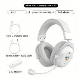 PS5 Gaming Headphones with 2.4G/BT/Wired 3-in-1 Connection, ENC Noise Cancellation, HD Vibrator, 25ms Low Latency, 50mm Large Speaker, RGB RGB Effect, Plug-in Mic, Adjustable Ear Cups, Pc, Laptop, Gaming Headphones, Pc Gaming, Modern Headphones