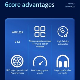 D-815Head-mounted wireless gaming headphones with large earmuffs, over-ear headphones, large battery, long battery life, heavy bass, HiFi heavy bass headphones with radio function, game music ears, foldable, adjustable, rotatable headphones, can answer calls, wireless  supports TF card playback, AUX cable, smart device, large speaker Type-C interface headphones can switch to music headphones, Wired Headphones, Headphones Noise Cancelling, Headphones Wired, Gaming Headset,