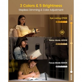 USB Rechargeable Extendable Book Light with 5-Level Brightness & 3-Color Night Light, Clip-On Bedside Reading Lamp with Sleep Timer (30/60/90 Mins) for Kindle, Tablets, Smartphones, Books - Ideal Gift for Night Readers