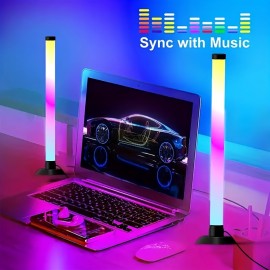 An intelligent lamp, LED desktop ambient light pickup microphone with app control and remote control featuring music synchronization function, USB-powered voice-activated rhythm lights for parties, PC gaming room modern style mood lighting set
