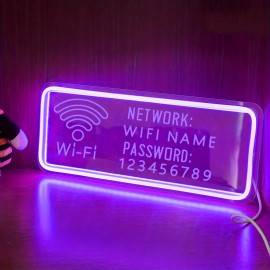 Customizable WiFi Name and Password Sign - USB-Powered LED Neon WiFi Router, Network & Password Fields, Modern Blue Lighting for Home, Office, Cafe, Party Decor - Easy Installation with On/Off Switch Control, Cafe Decoration, Contemporary Design, Durable Plastic, Cafe Owners