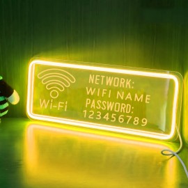 Customizable WiFi Name and Password Sign - USB-Powered LED Neon WiFi Router, Network & Password Fields, Modern Blue Lighting for Home, Office, Cafe, Party Decor - Easy Installation with On/Off Switch Control, Cafe Decoration, Contemporary Design, Durable Plastic, Cafe Owners