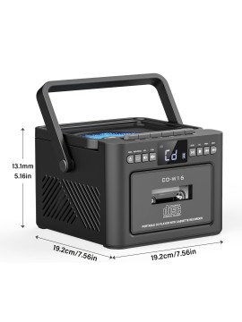 Boombox Cassette CD Player with 5000mAh Battery, 5W Dual Stereo Speakers, Rechargeable CD Player with FM Radio, Remote Control, Tape Recording, 3.5mm Earphone Jack, AUX/Micro SD/USB for Home