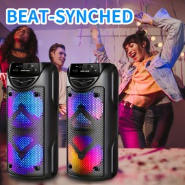 High Power Professional Portable Wireless Speaker, Extra Large Volume, Dual 4-inch, Outdoor Speaker, LED Light, Plug-in Card, USB, Large Camping Speaker, Colorful RGB Light, USB/TF Card Support, Can Be Used with Microphone, DJ Stage, Outdoor Party