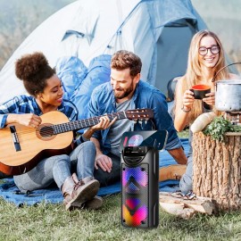 High Power Professional Portable Wireless Speaker, Extra Large Volume, Dual 4-inch, Outdoor Speaker, LED Light, Plug-in Card, USB, Large Camping Speaker, Colorful RGB Light, USB/TF Card Support, Can Be Used with Microphone, DJ Stage, Outdoor Party