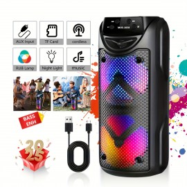 High Power Professional Portable Wireless Speaker, Extra Large Volume, Dual 4-inch, Outdoor Speaker, LED Light, Plug-in Card, USB, Large Camping Speaker, Colorful RGB Light, USB/TF Card Support, Can Be Used with Microphone, DJ Stage, Outdoor Party