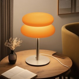 Creative Plastic Burger Table Lamp, USB Light Fixture with Three-Color Dimming (Cold Light | Neutral Light | Warm Light) Metal Base, Double-Layer Plastic Burger Shade, Available in White and Orange, Suitable for Living Room | Bedroom | Office | Study | Indoor Use, Ideal Holiday Gift | Valentine'S Day | Christmas | Halloween, a Great Choice for Friends and Family, Desk Lamp For Office, Desk Lamp For Study, Desk Lamp Modern, Desk Lamp Usb, Light For Bedroom, Lamp For Bedroom, Table